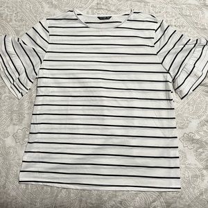 Black and white striped flutter sleeved top